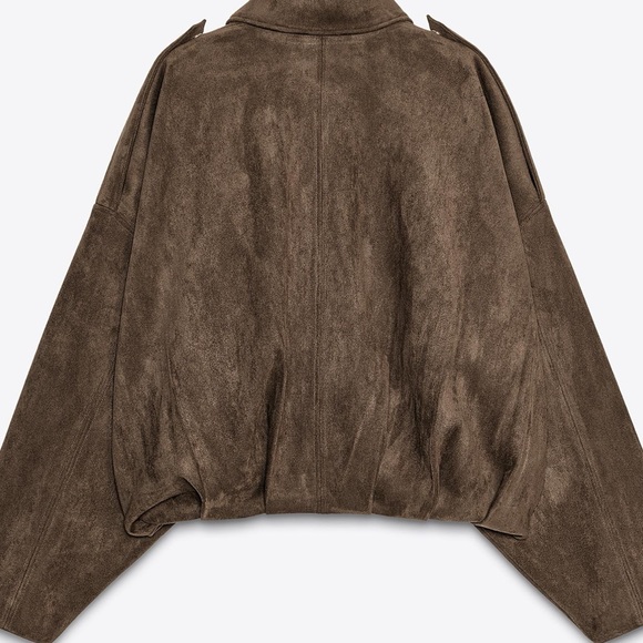 Zara Brown Faux Suede Bomber Jacket, NEW with TAGS, - Picture 5 of 5